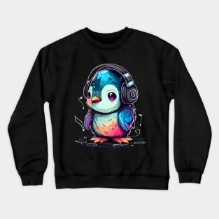 Baby Penguin with Headphones. Crewneck Sweatshirt